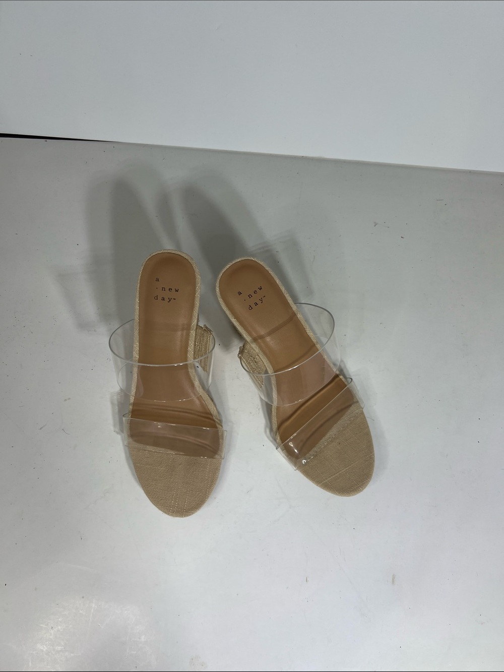 a new day Beige Slide Mules with Clear Double Straps